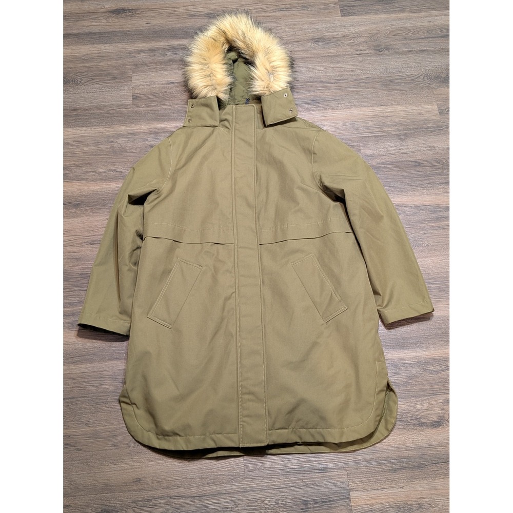 Boden Faux Fur Hooded Parka Borg Jacket Green Sherpa Lined Coat‎ Size 12R